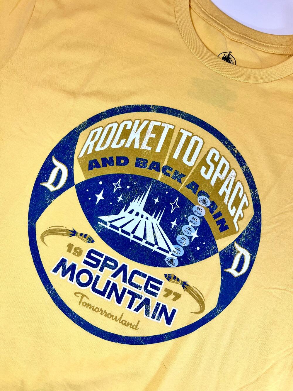 Rocket to Space Disneyland Space Mountain Adult Yellow Tee - Size 2XL - NWT